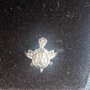 Silver Turtle Ring with Ruby Eyes